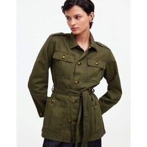 Madewell Chino Safari Jacket in Faded Ivy Military Waist Tie Women's Small NEW